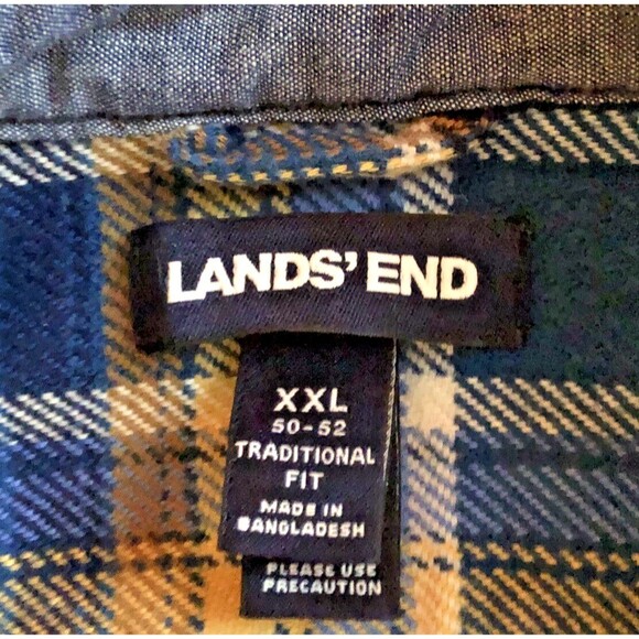 Lands End Rugged Work Shirt Mens Sz 2XL Tradtional Fit Hefty Blue Plaid Pockets - Picture 5 of 15